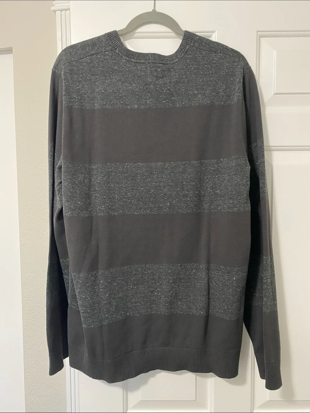 GAP Men's Dark Gray & Heather Gray Striped Crewneck Sweater